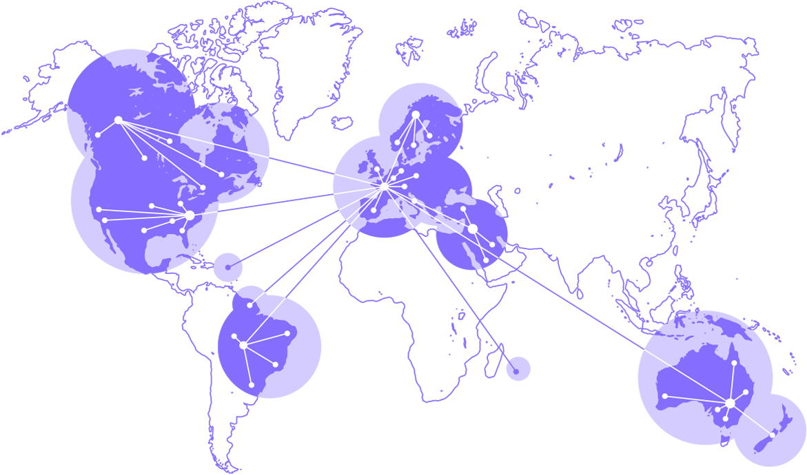 World map showing the locations of our distributors