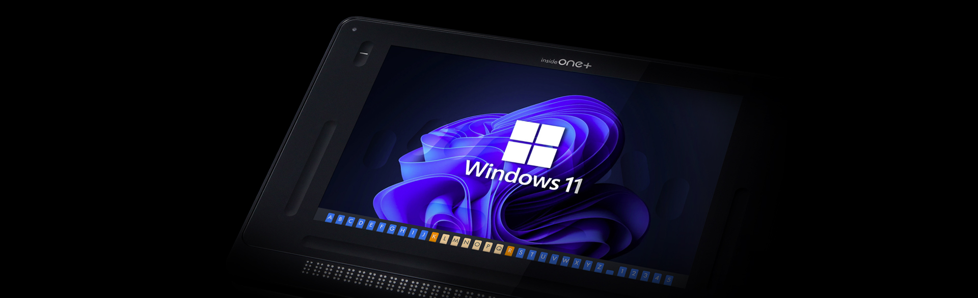 La photo représente la tablette insideONE+ avec un ecran Windows 11.